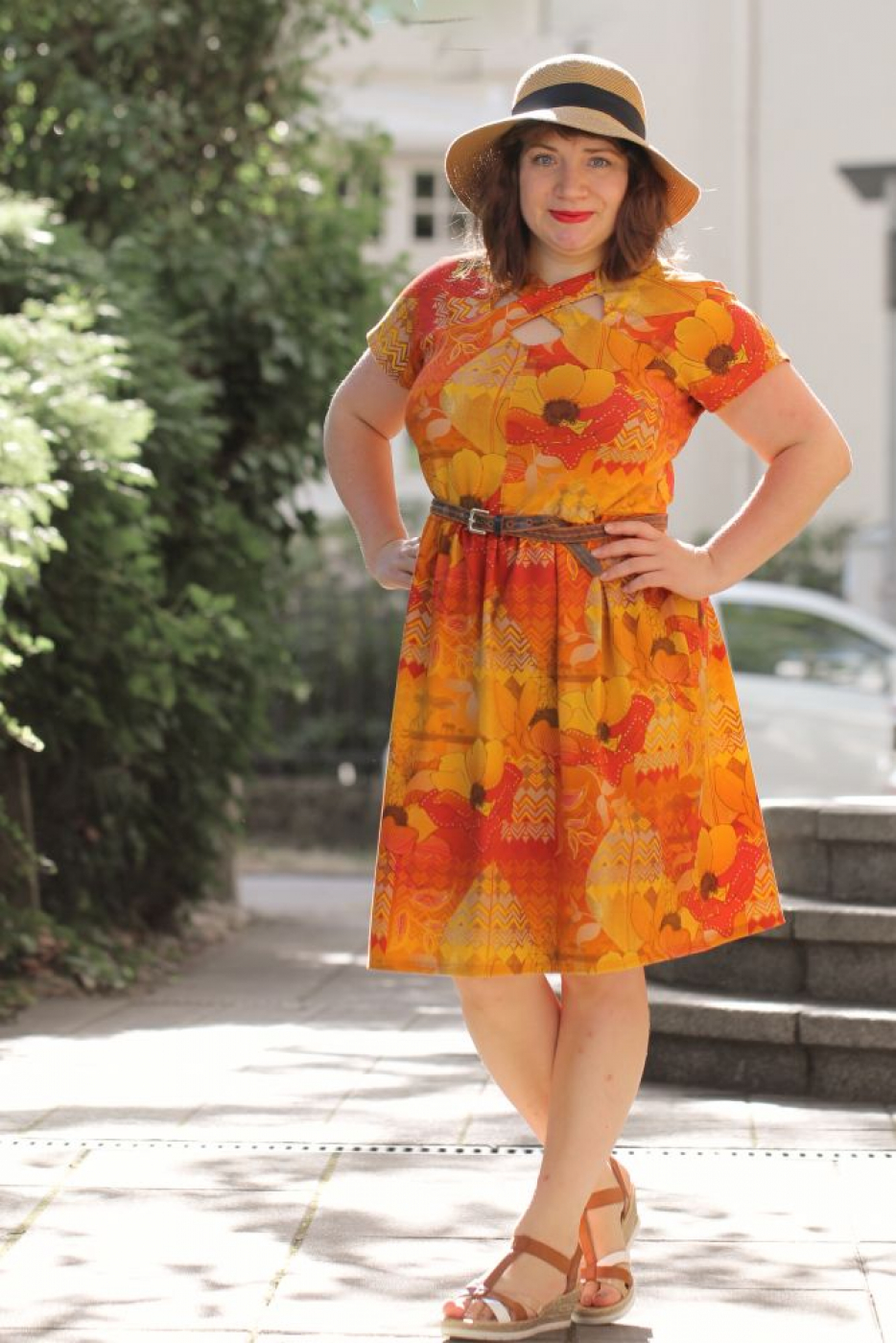Eigenproduktion "Bohemian Summer" von Graustufen-Stoffe auf Baumwolljersey, Jersey Boho Stoff, orange, gelb